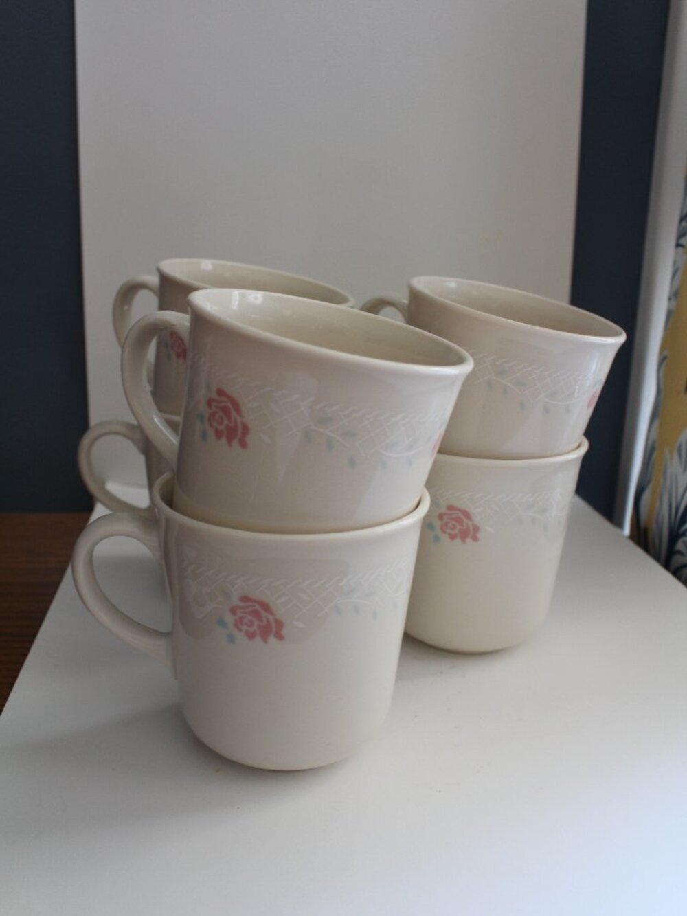 Lot of 6  Corelle  Blossoms In Lace  Flat Cup/Mug